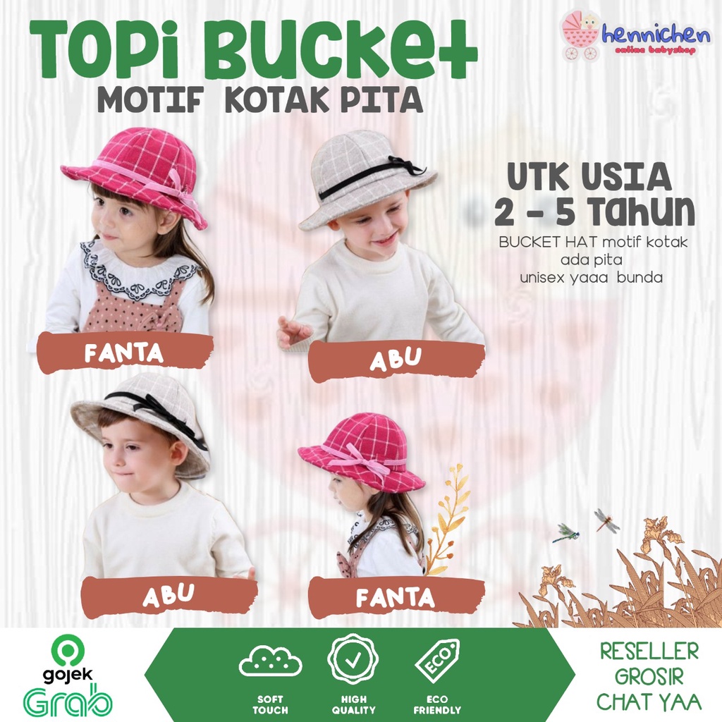 TOPI BUCKET HAT MOTIF KOTAK PITA BUCKET HAT SQUARE TOPI ANAK