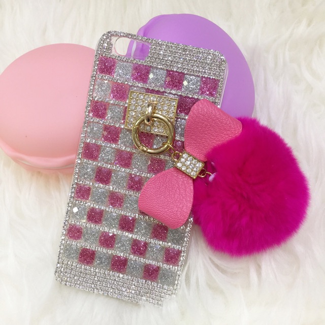 Gliter Bling Ribbon Pompom case  Oppo ip  samsung