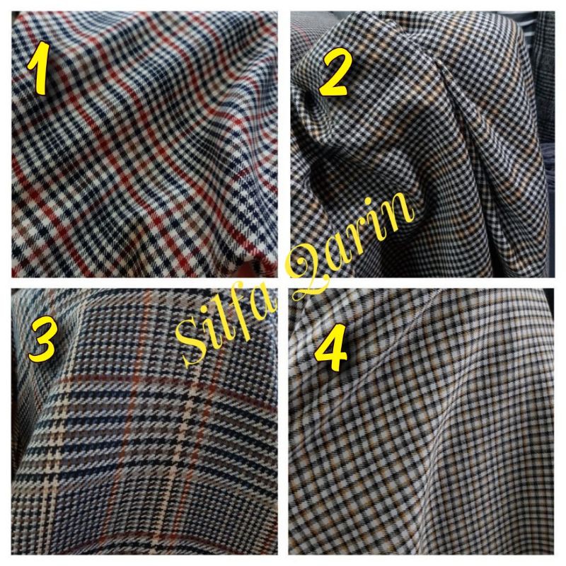 Jual Kain Blazer Semi Wool Motif Kotak / Bahan Semi Wool Kotak (Harga