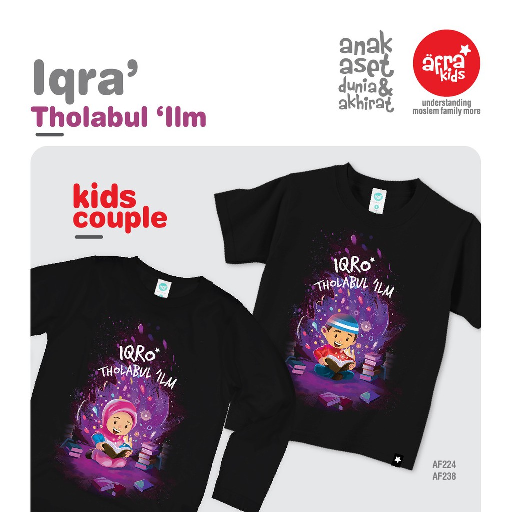 Kaos Anak Afrakids AF224 &quot;Iqro Tholabul ' Ilmi&quot; Lengan Panjang