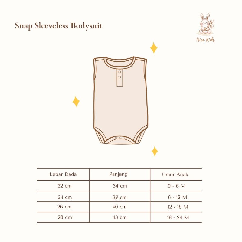 Nice Kids-Jumper bayi 0-1tahun SNI Sleeveless Snap Bodysuit Premium