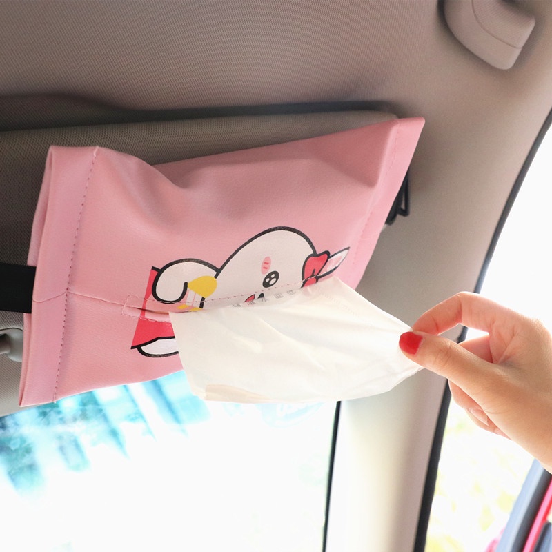 AKSESORIS INTERIOR MOBIL / Tissue Holder Tempat Tissue Kulit Sintetis Karakter Lucu Horisontal