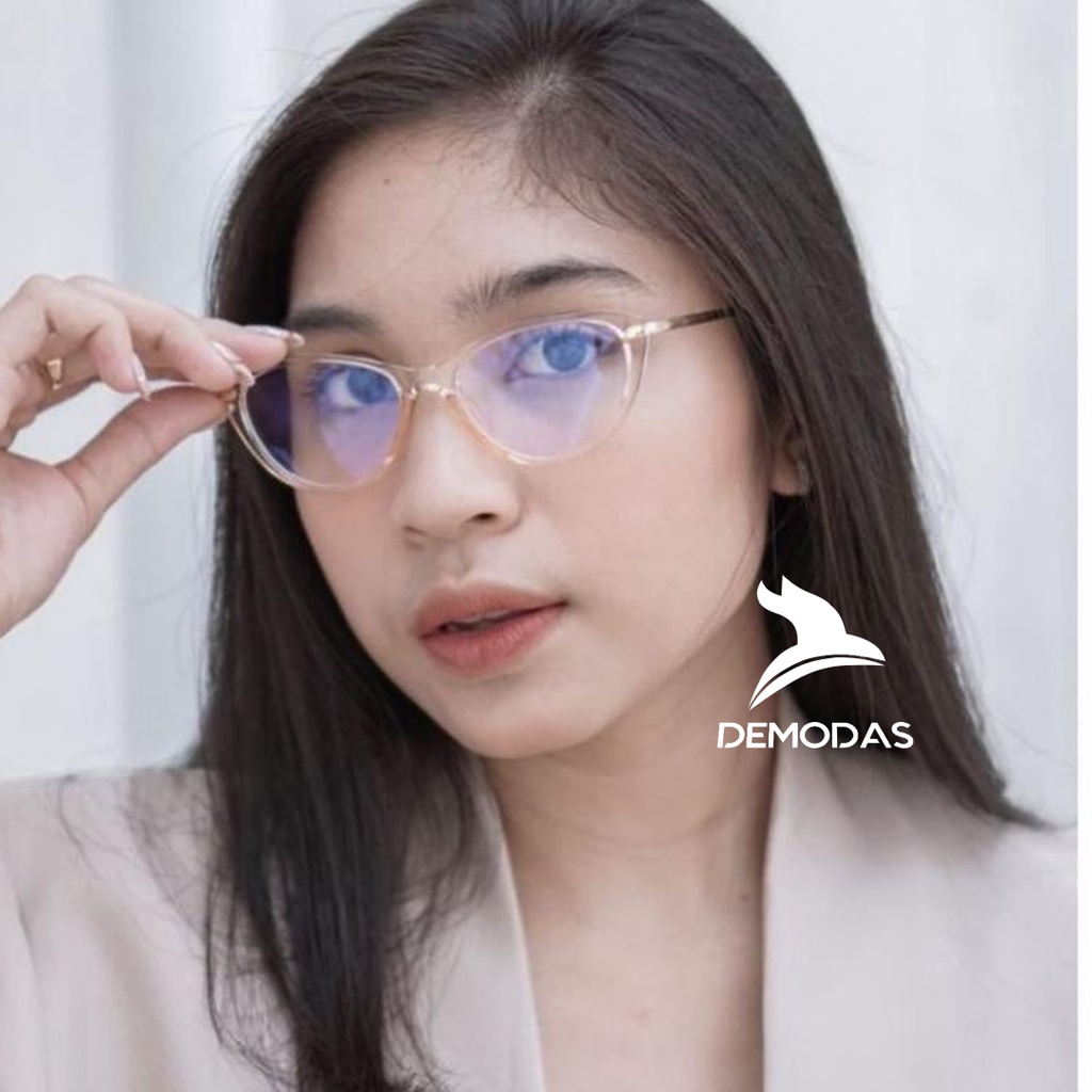 Demodas Kacamata Fashion Wanita  Minus Normal Silinder cat eye terbaru Photocromic Antiriadiasi Bluecromic Blueray Cateye  Bluechromic Photochromic cewe cewek DG9011