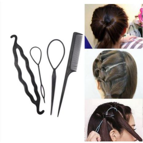 4pcs/Set Sisir dan Style Rambut / 4 in 1 Alat Penata Rambut Sanggul Kepang Konde