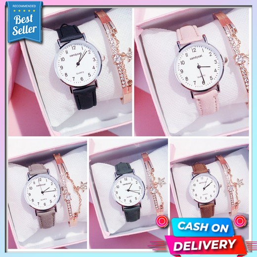 Jam Tangan Wanita Perempuan Remaja Ala Korea Dengan Tali Kulit Kalep Karet Mod Masa Kini Pas Untuk D