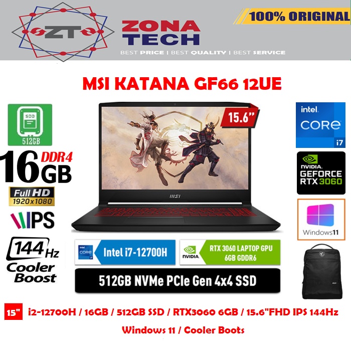 MSI KATANA GF66 12UE - i7-12700H - 16GB - 512GB SSD - NVIDIA  RTX3060 6GB - 15.6&quot;FHD IPS - WIN11