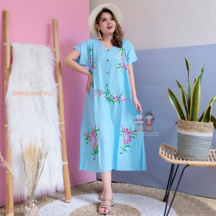 Daster Bali kancing - Biru Muda