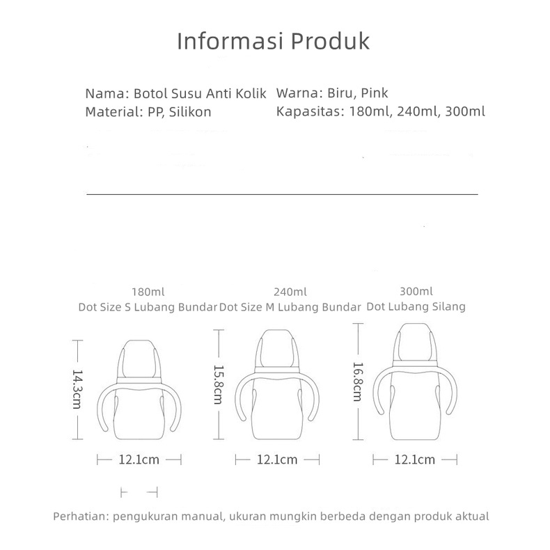 Botol Susu Bayi PP Botol Susu 3 Bulan Keatas Anti Kolik Botol Susu Wide Neck BPA Free BB07