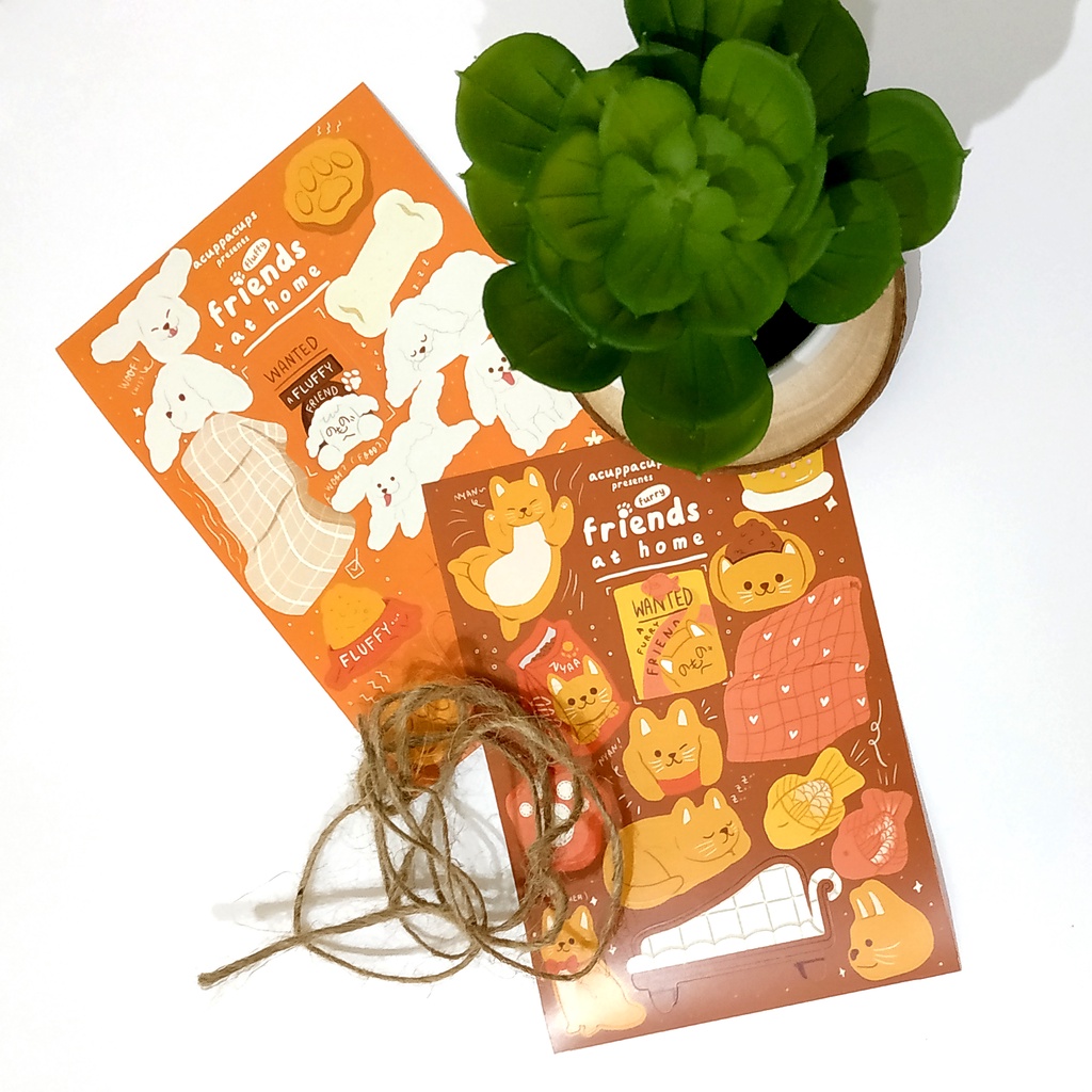 

Friends at Home Series Fluffy Dog & Furry Cat Sticker Sheets | acuppacups