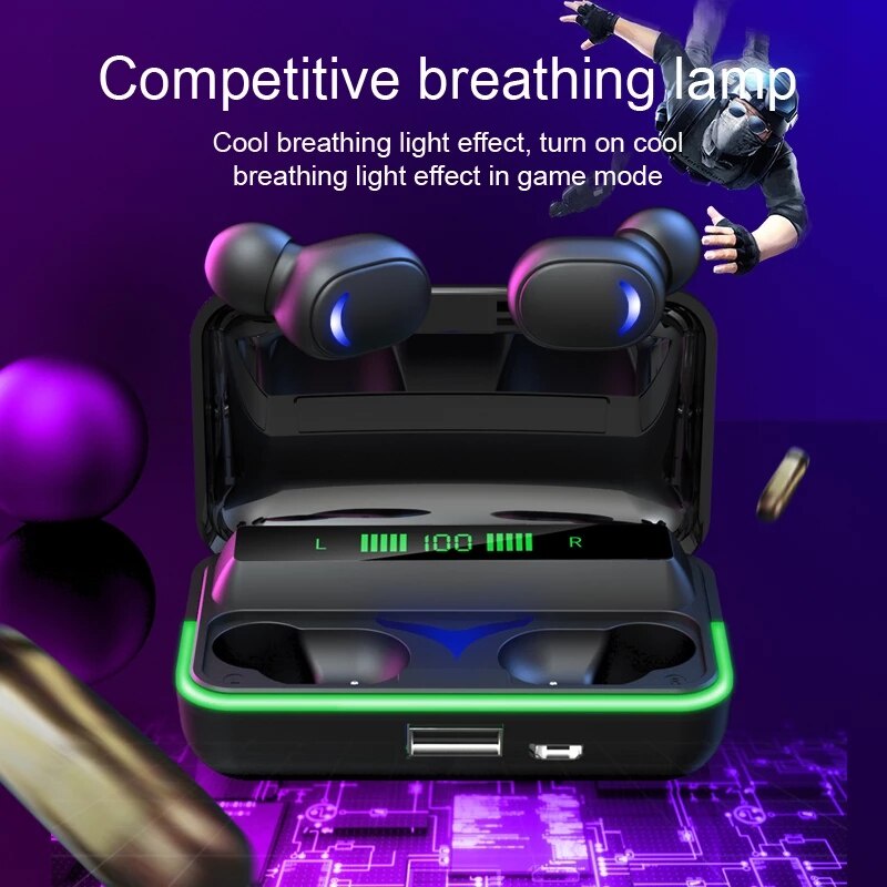 TWS E10 earphone bluetooth GAMING LOW DELAY wireless stereo HIFI BASS music telfon headset mic