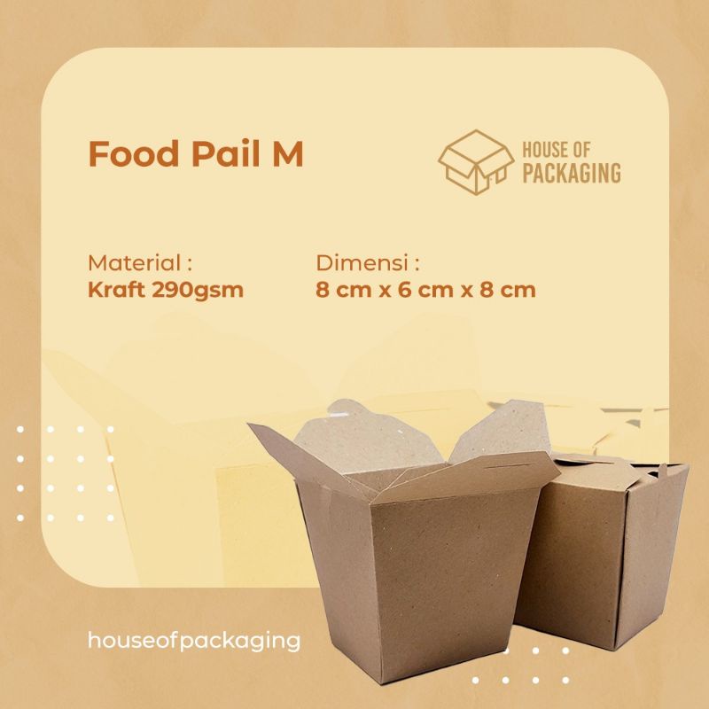 

Food Pail Kraft / Rice box / Bento Box size M UK 8x6x8 cm @10pcs Kraft 290 GSM Foodgrade laminasi