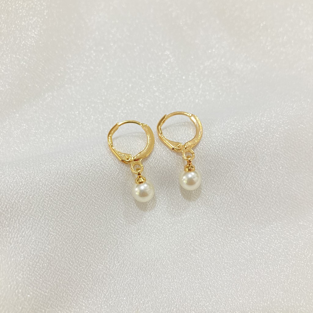 Anting Mutiara Bulat Lapis Emas Aksesoris Perhiasan Wanita L21E