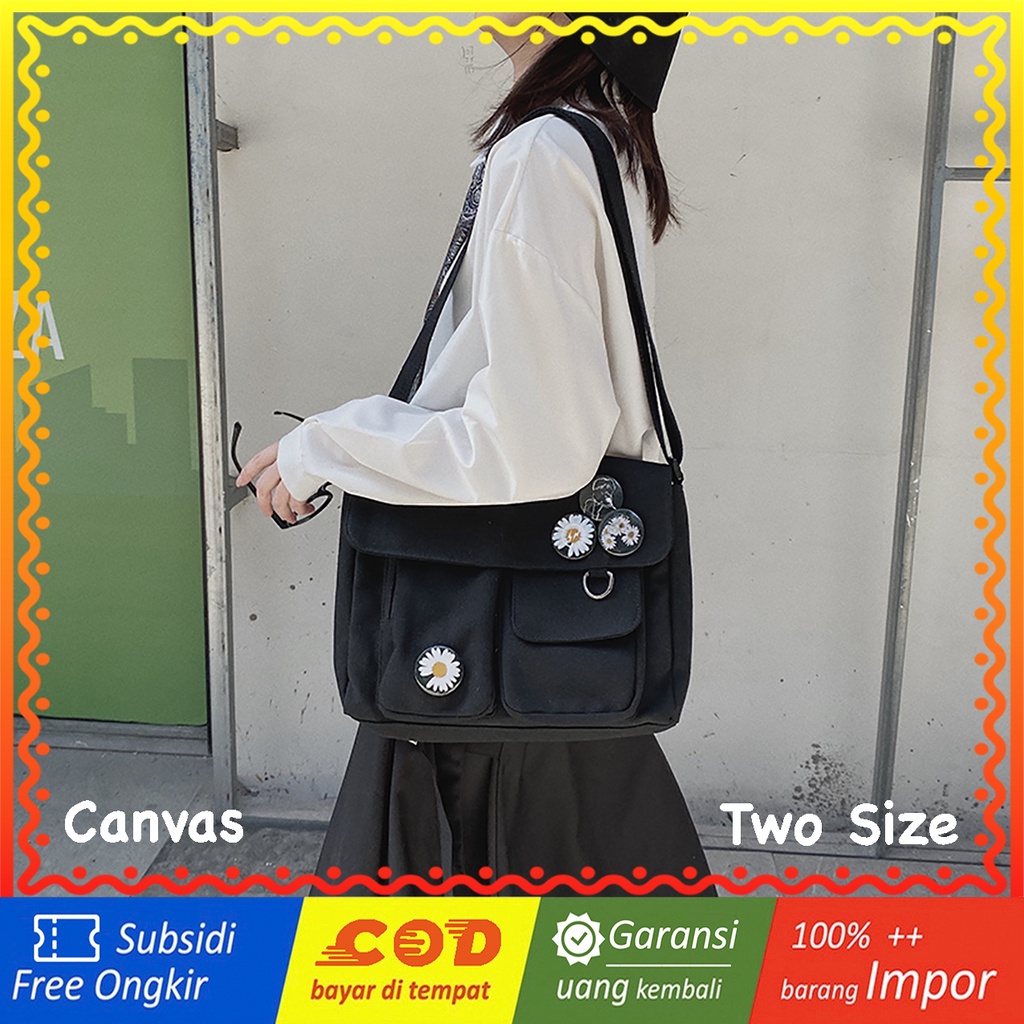 WYK123 Tas Bahu Selempang Sekolah Kanvas Shopping School Travel Messenger Impor TKM