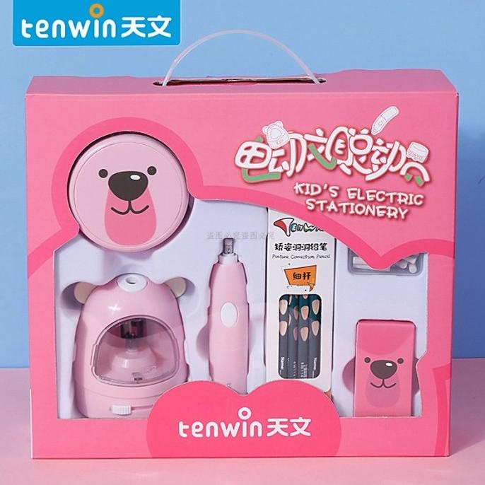 

Triple W 6in1 Automatic Stationery Set Pensil Anak Serutan Penghapus - Biru