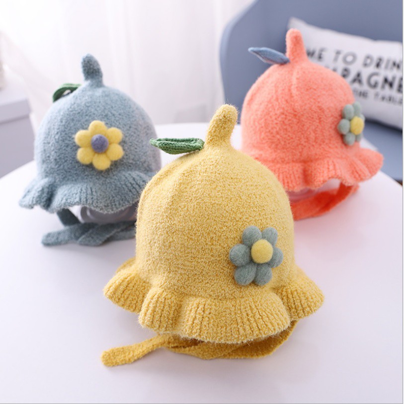 Topi bulat anak dan bayi import motif gelombang bunga