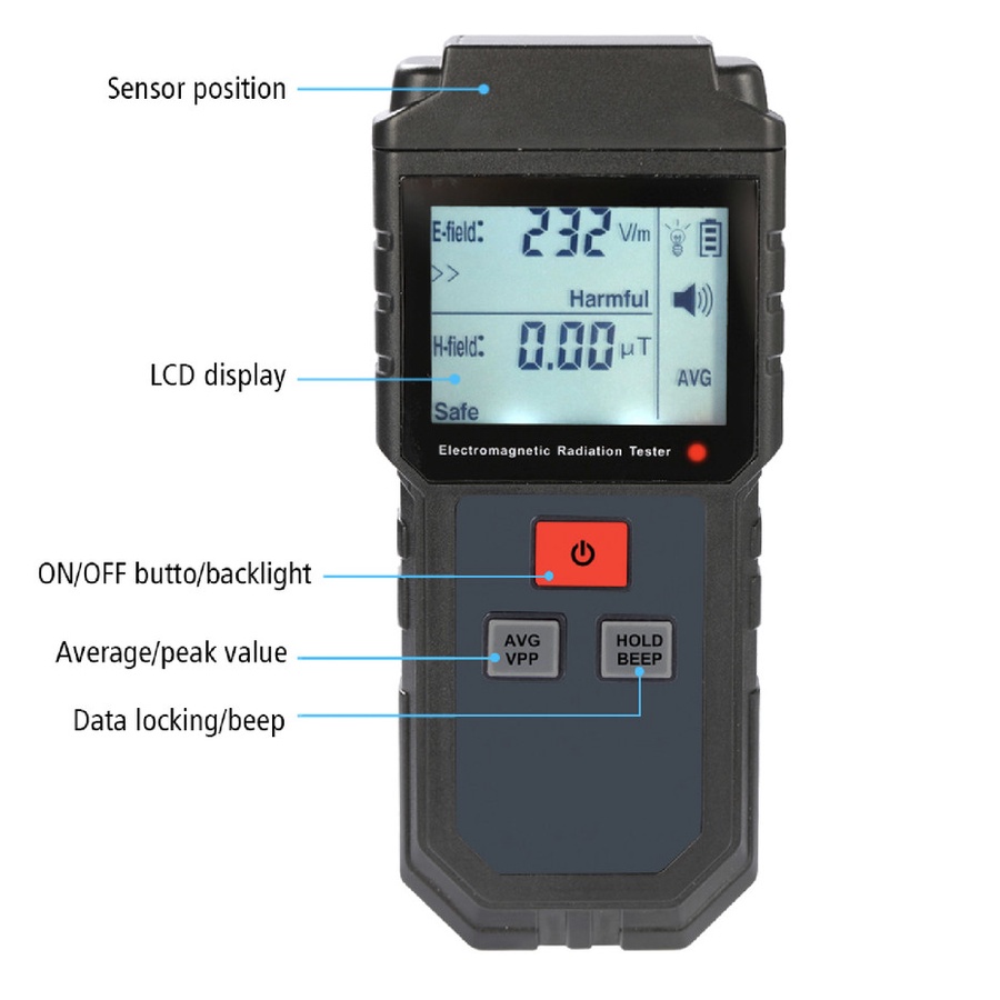 Digital Electromagnetic Radiation Magnetic Field Dosimeter Detector - Black