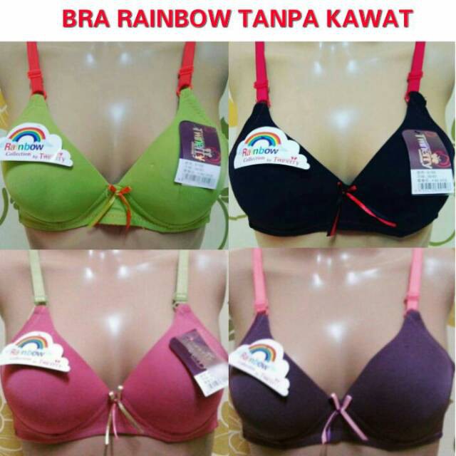 RUMI |  Bra Rainbow Full Cup Tanpa Kawat / Bh Wanita Busa Tipis Kait 2 Size 34 36 38 Rainbow