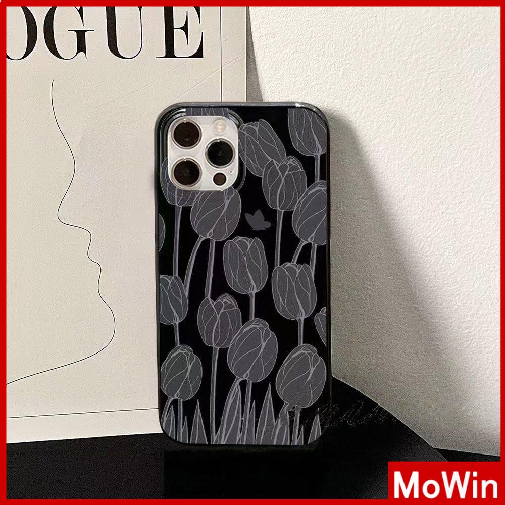 For iPhone 14 Pro Max iPhone Case TPU Soft Case Shiny Black Shockproof Protection Camera Flower Tulip Compatible For iPhone 13 Pro max 12 Pro Max 11 Pro max xr xs max 7Plus 7 8