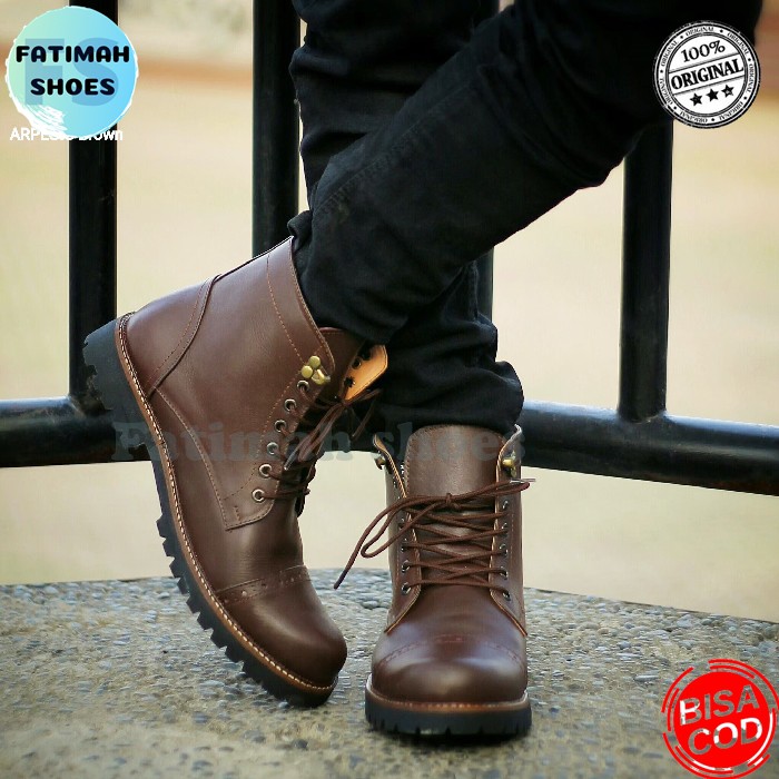 FATIMAHSHOES - Sepatu Boots Kulit Klasik Sepatu Kulit Pria Sepatu Kerja Kantor Pria Original Sepatu Tinggi Sepatu Janggel Sepatu Boot