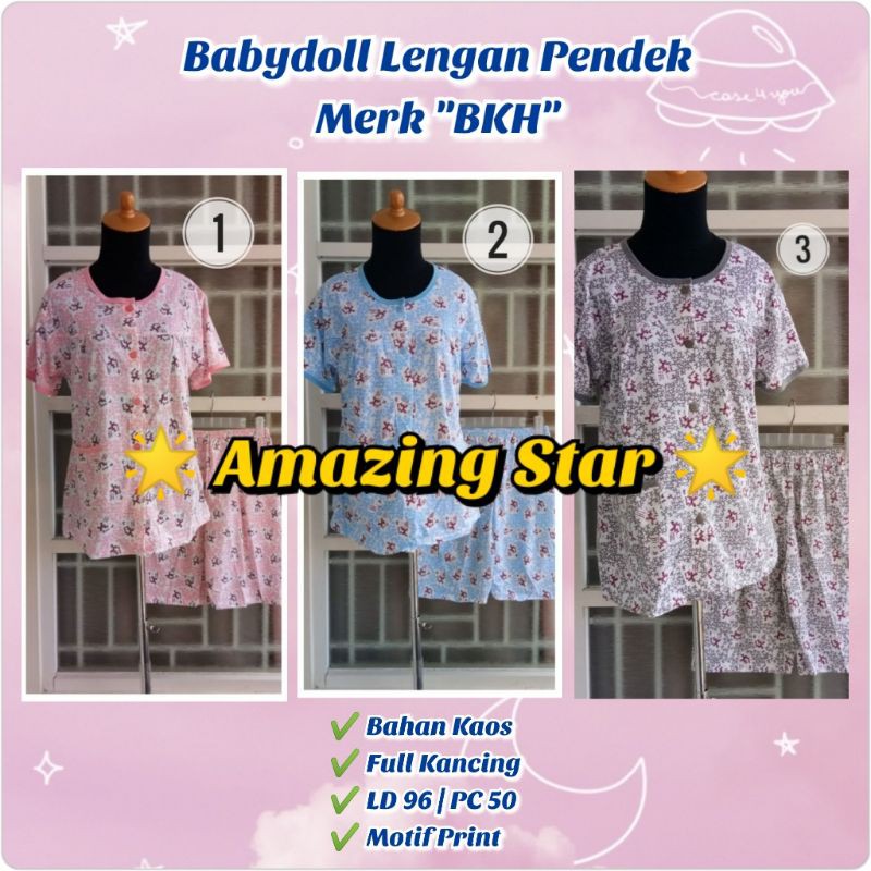 Babydoll BKH, Lengan Pendek, Celana Pendek, Full Kancing