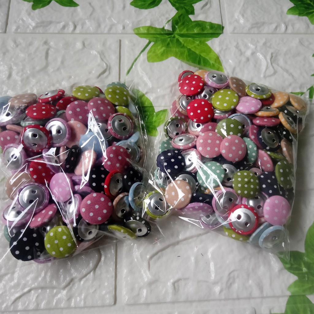 Fabric Button Kancing Bungkus Polka 2cm per 50 pcs