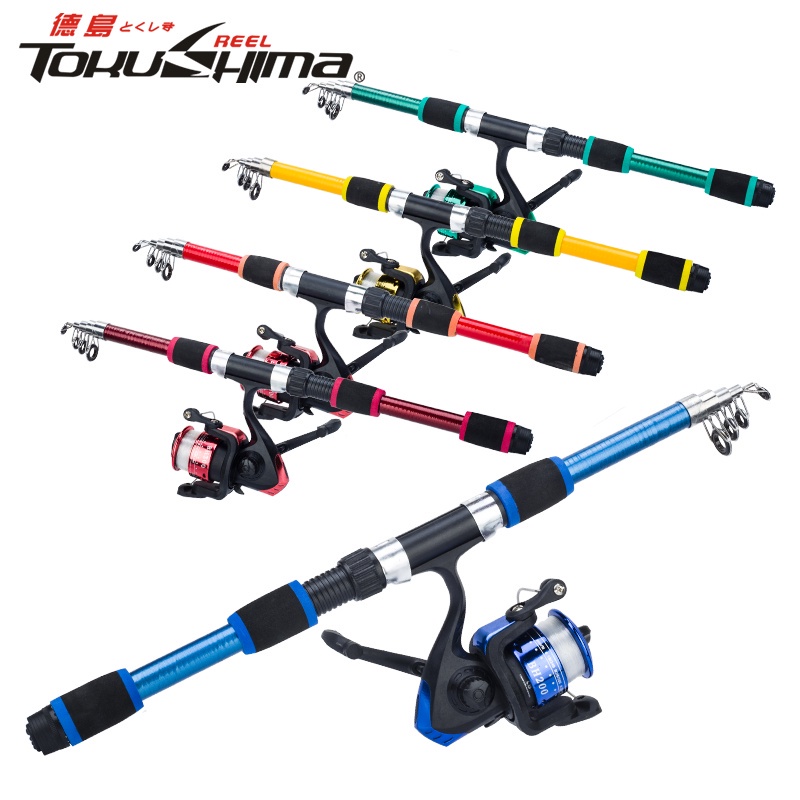 Akakuma 1 Set Joran Pancing Teleskopis Bahan Serat Kaca 1.8m Dengan Reel Penggulung 5.2: 1