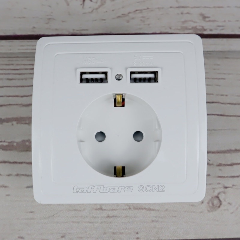 Taffware Stop Kontak Dinding EU Plug dengan 2 USB Port - SCN2 - White