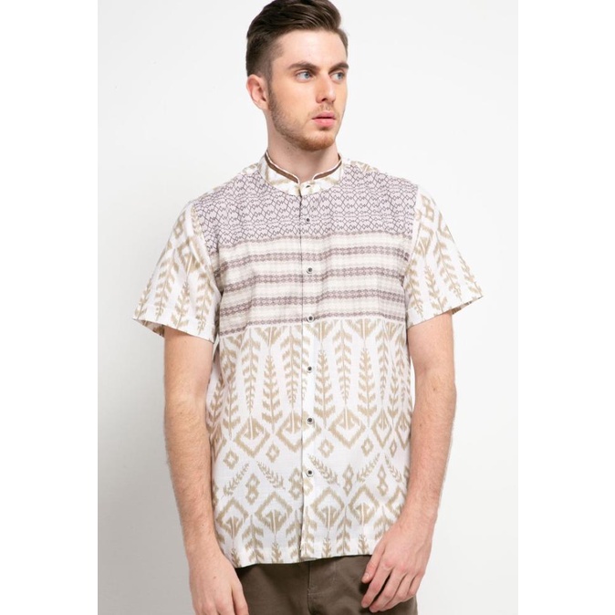 Manzone Kemeja Koko Batik Lengan Pendek PANCAKA-OFF WHITE Modern Fit