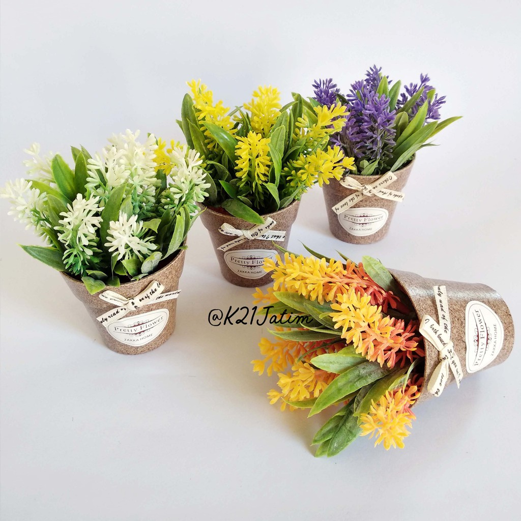 VB18 Vas Pita Mini Bunga Plastik Artifisial Mawar Flower Pot