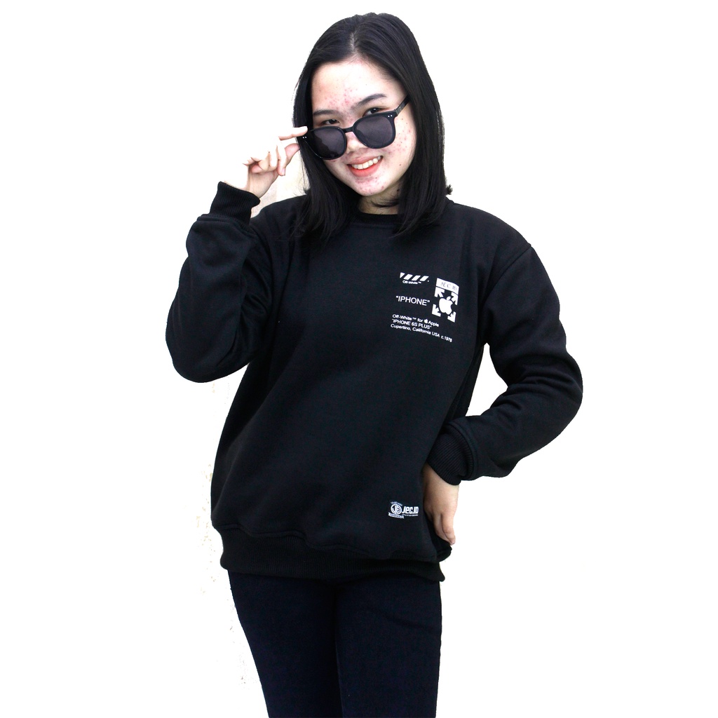 Sweater Crewneck Hitam IPHONE JEC ID Unisex