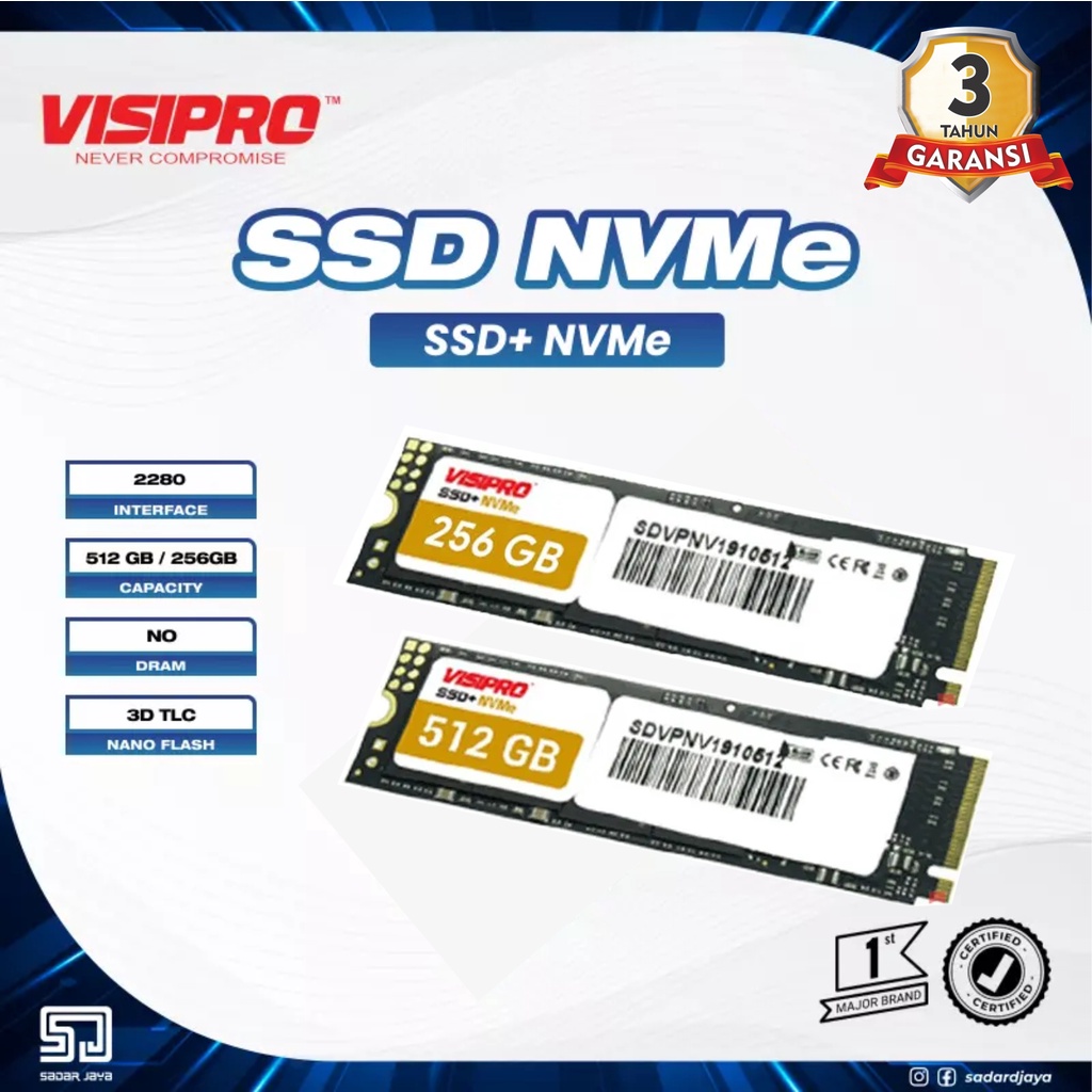 Visipro SSD NVMe 256 / 512 GB PCIe Internal Solid State Drive 2280 Penyimpanan Data