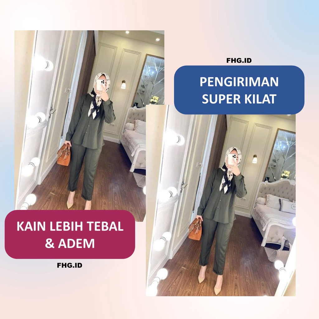 Setelan Kemeja Wanita Kerja Formal One Set Adem Ori Premium Nabila Salsabila High Quality Polos Korean Style Busui Kekinian  Jumbo Lengan Panjang Kekinian Terbaru Casual Elegan Grosir Import Premium Ld 125 Ld 130 Ld 140 Remaja Style Hijab sk0001-6