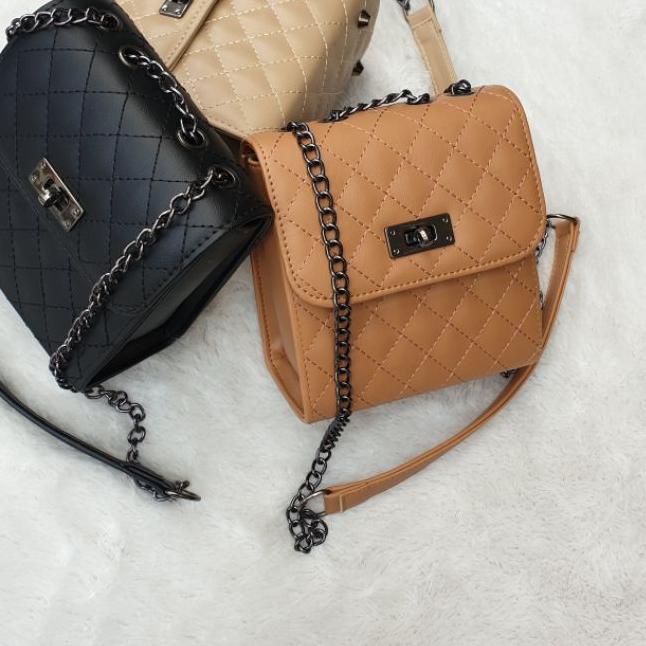 ♣ EnolaTas Wanita Selempang Embose Tali Rantai Tas Tenteng Rantai Ulir Emas Cewek Perempuan 7053 ◄