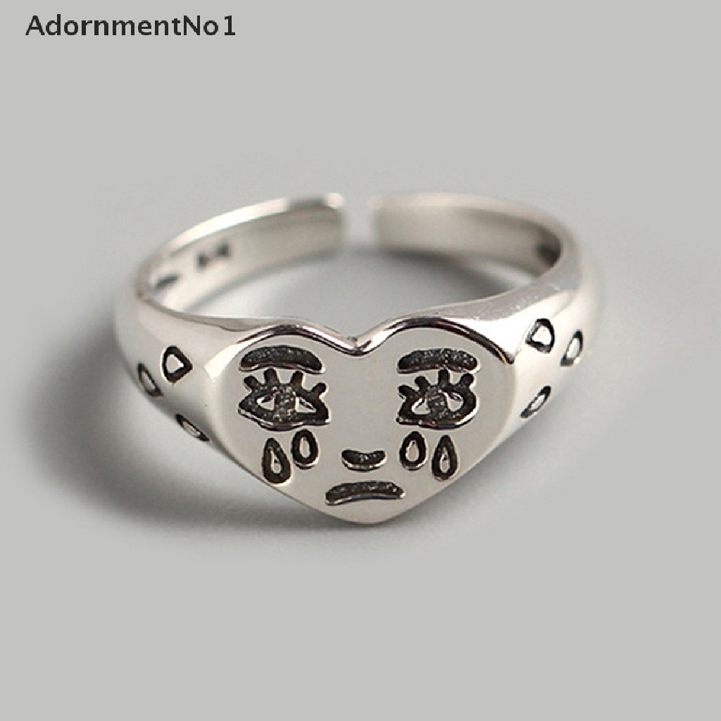 (AdornmentNo1) Cincin Silver Sterling 925 Motif Wajah Aksen Kristal + Air Mata Untuk Perhiasan Wanita