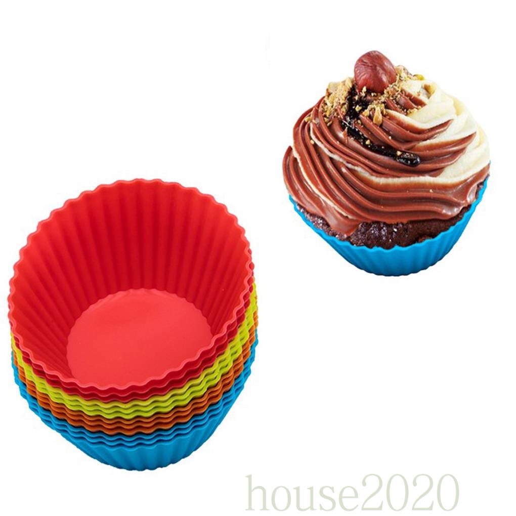 [house2020]12PCS Small Silicone Colorful Round Cupcake Liners Baking Cups Vibrant Muffin Moulds Color Random