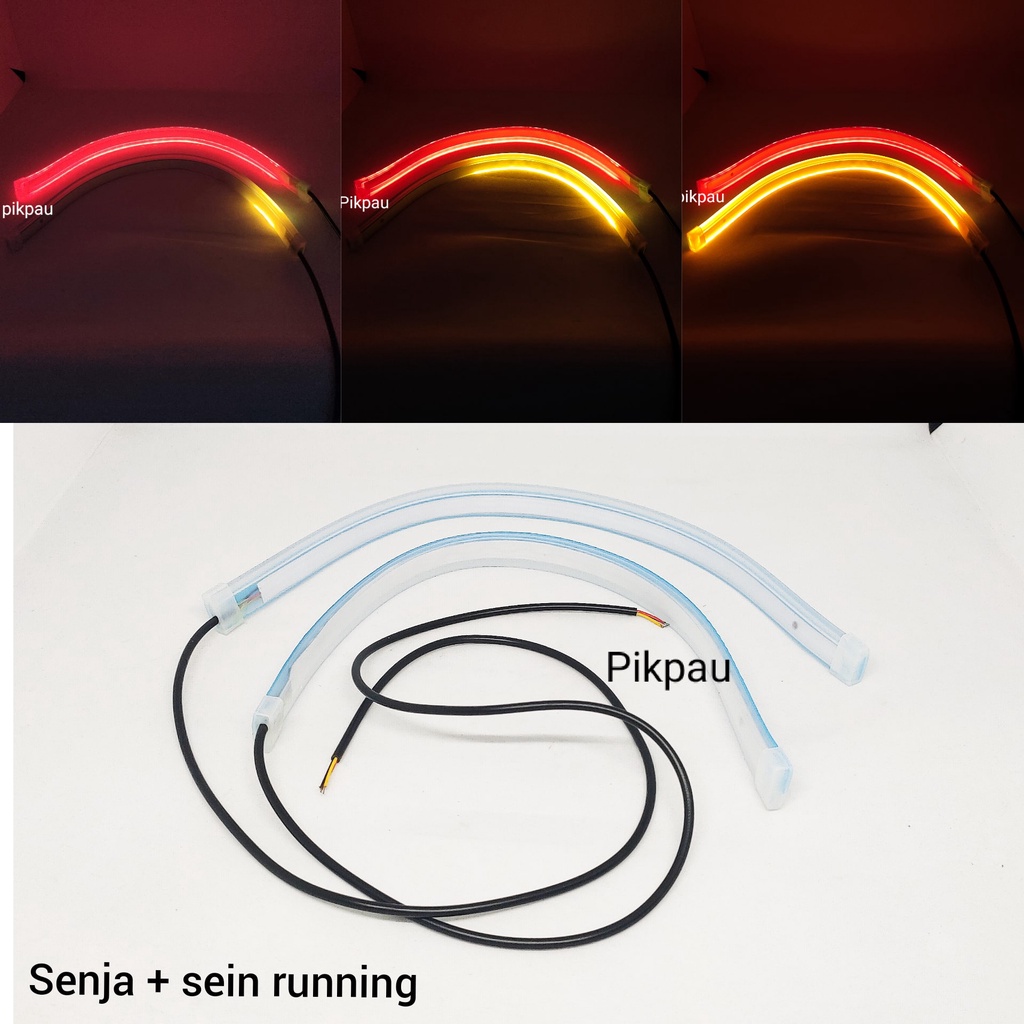 Sepasang Lampu LED DRL Alis Slim Fleksibel 30cm Modul Tanam  2 Mode Senja Welcome Light Sein Running Waterproof Motor Mobil