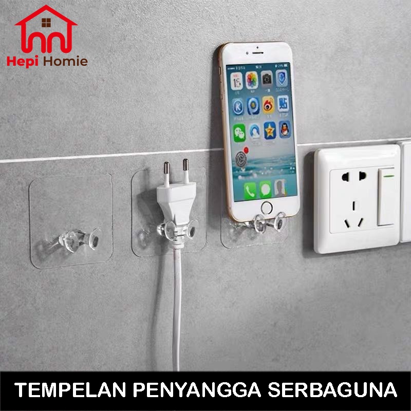 [HH] TEMPELAN DINDING PENYANGGA COLOKAN KEPALA KABEL LISTRIK TRANSPARAN / GANTUNGAN HOOK COLOKAN CHARGER HP BAJU SERBAGUNA