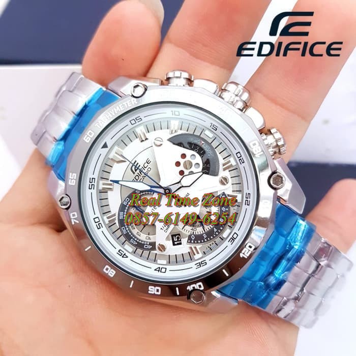 New Import Jam Tangan Real Casio Edifice EF 550 Stainless Silver White Hadiah type EF550 Garansi 1th