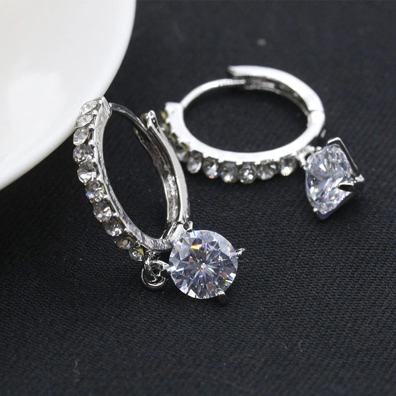 Anting Tusuk Silver Gantung Kristal Permata Solitare Elegan 1 Pasang ala Wanita Korea Dalika