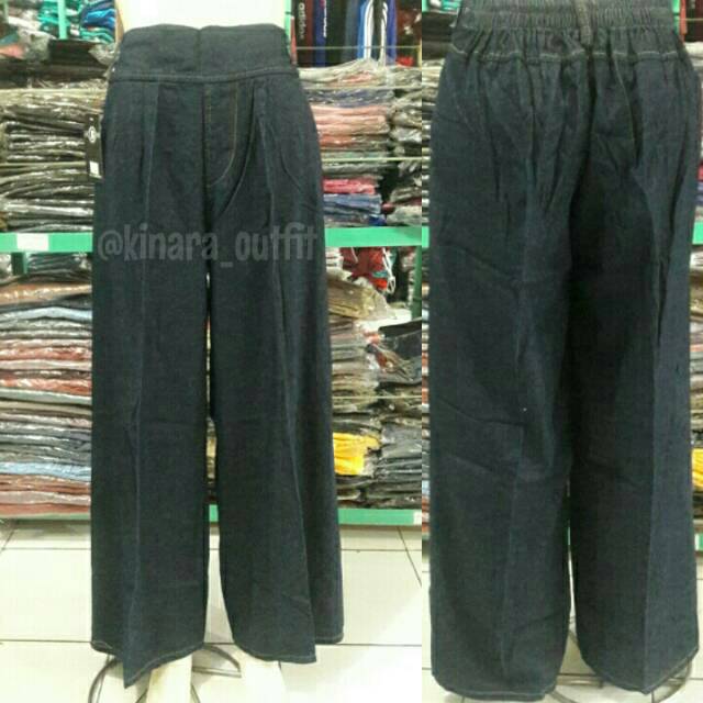  celana  kulot  panjang  bahan jeans Shopee Indonesia