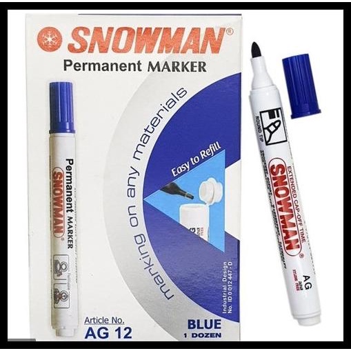 

Heaven | Snowman Spidol Permanent Marker Ag 12 (Isi 12) - Hitam Atau Biru
