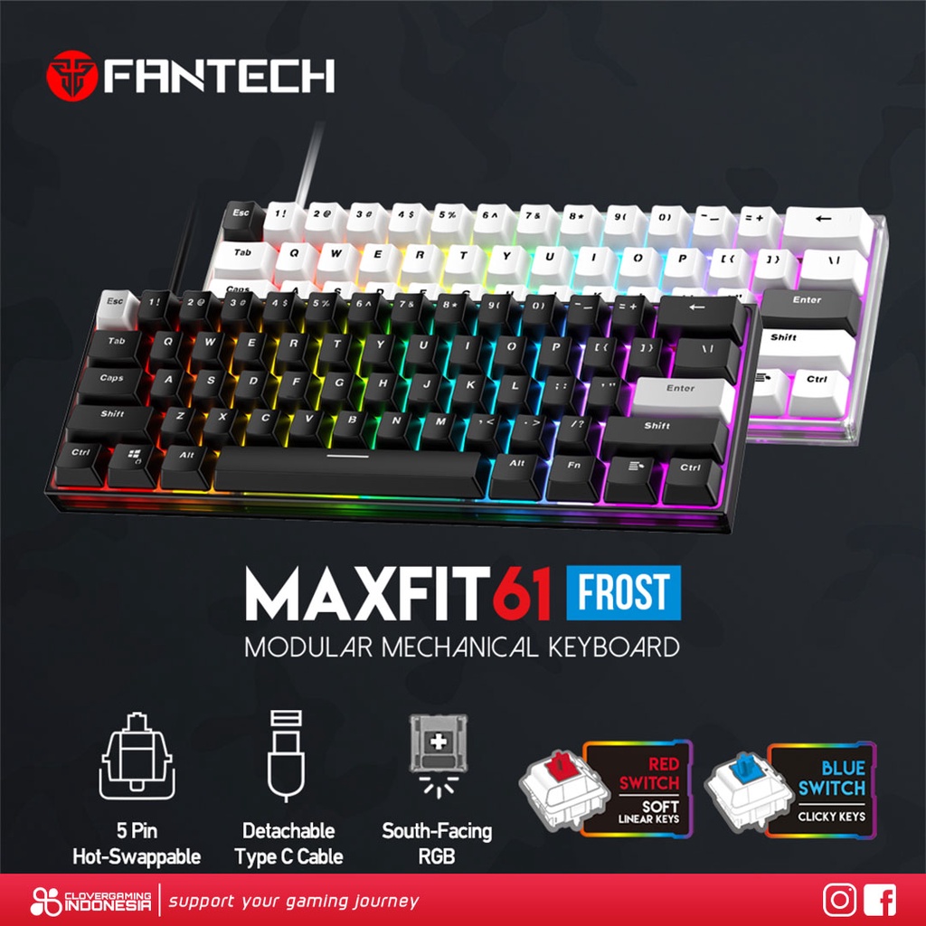 Fantech MAXFIT61 Frost RGB 60% - MAXFIT 61 Mechanical Gaming Keyboard