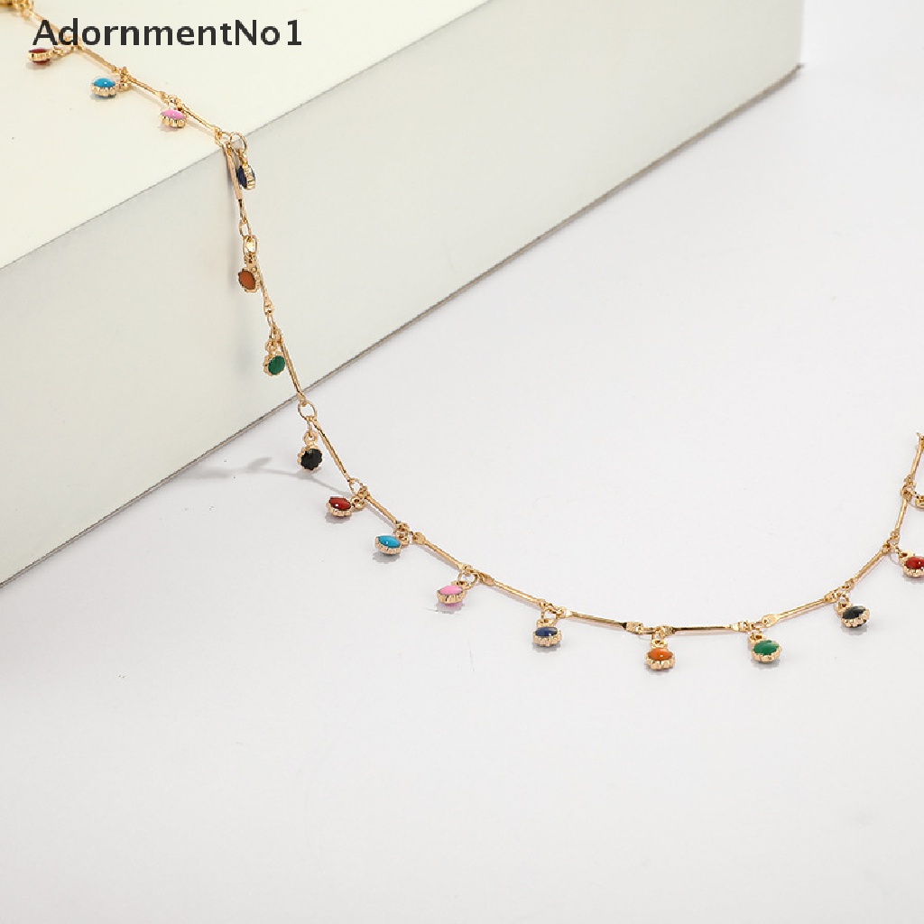 (AdornmentNo1) Kalung Choker Rantai Banyak Warna Aksen Rumbai Gaya Boho Untuk Wanita