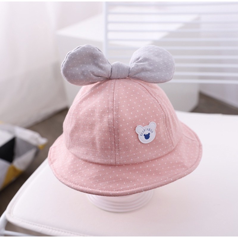 Topi Bucket Anak Bayi Balita Perempuan Dengan Pita Bearyaboo-Pink