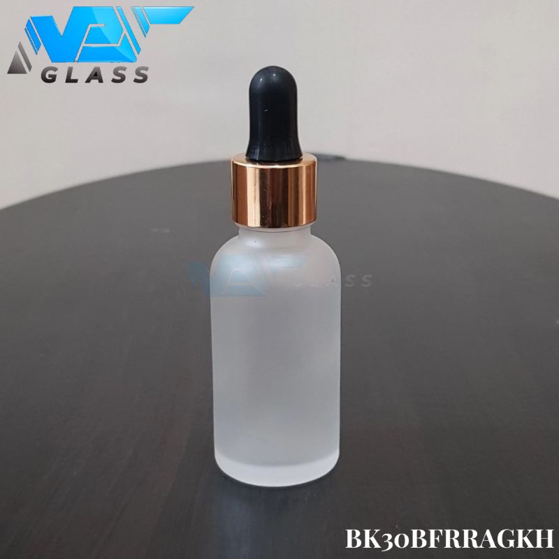 botol kaca pipet 30ml doff frosted bening - ring almunium gold