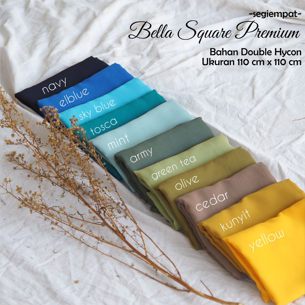 Bella Square Double Hycon By Reyscarf Premium Eksklusif Elegant Jahit Tepi Rapi Banyak Warna Luxury