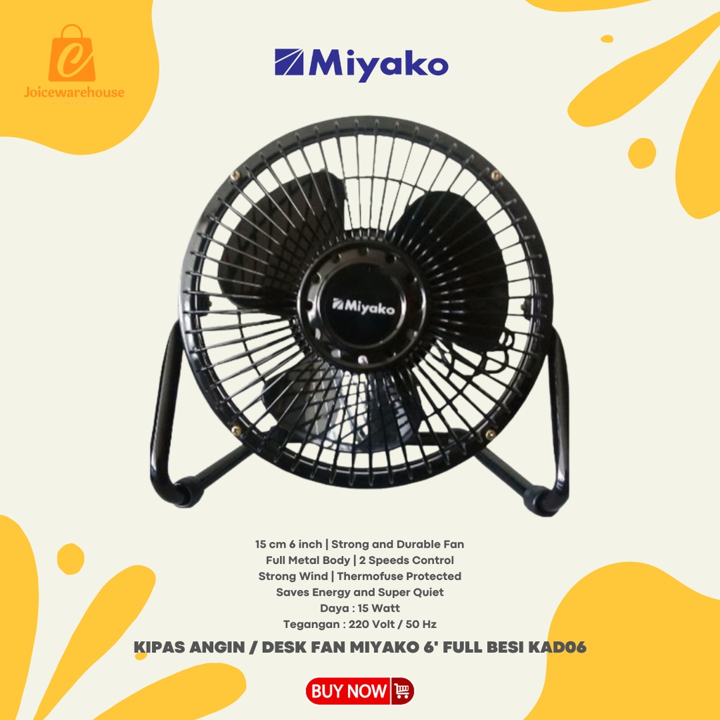 KIPAS ANGIN KECIL / DESK FAN MIYAKO 6 INCH FULL BESI KAD06