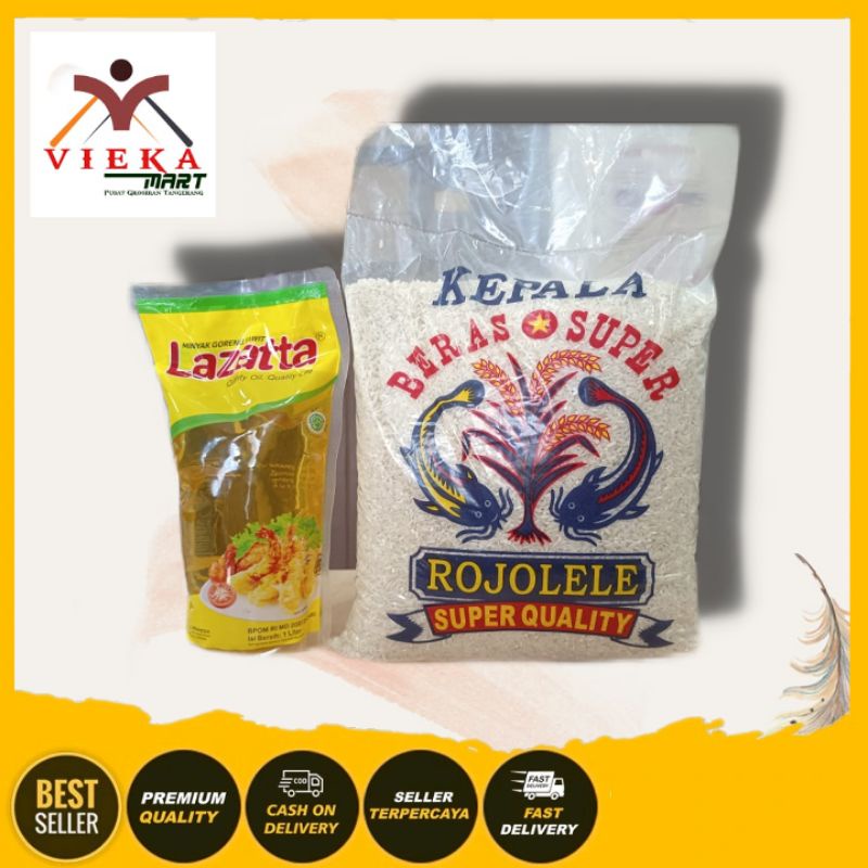 paket beras minyak / beras rojolele dan minya goreng / paket bermin 5 liter