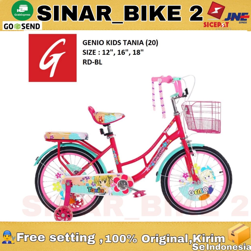 Sepeda Anak Perempuan GENIO TANIA KIDS Ukuran 12 16 &amp; 18 Inch Keranjang