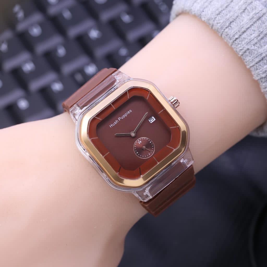 TERIMA COD✅Jam Tangan Wanita HP60 HushPuppies strap Rubber KOTAK Tgl aktif